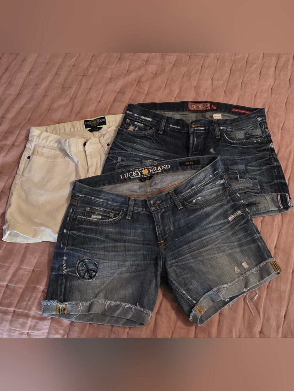🔥 LOT OF 3 Lucky Brand Jean Shorts Size 6/28 Distressed White Denim